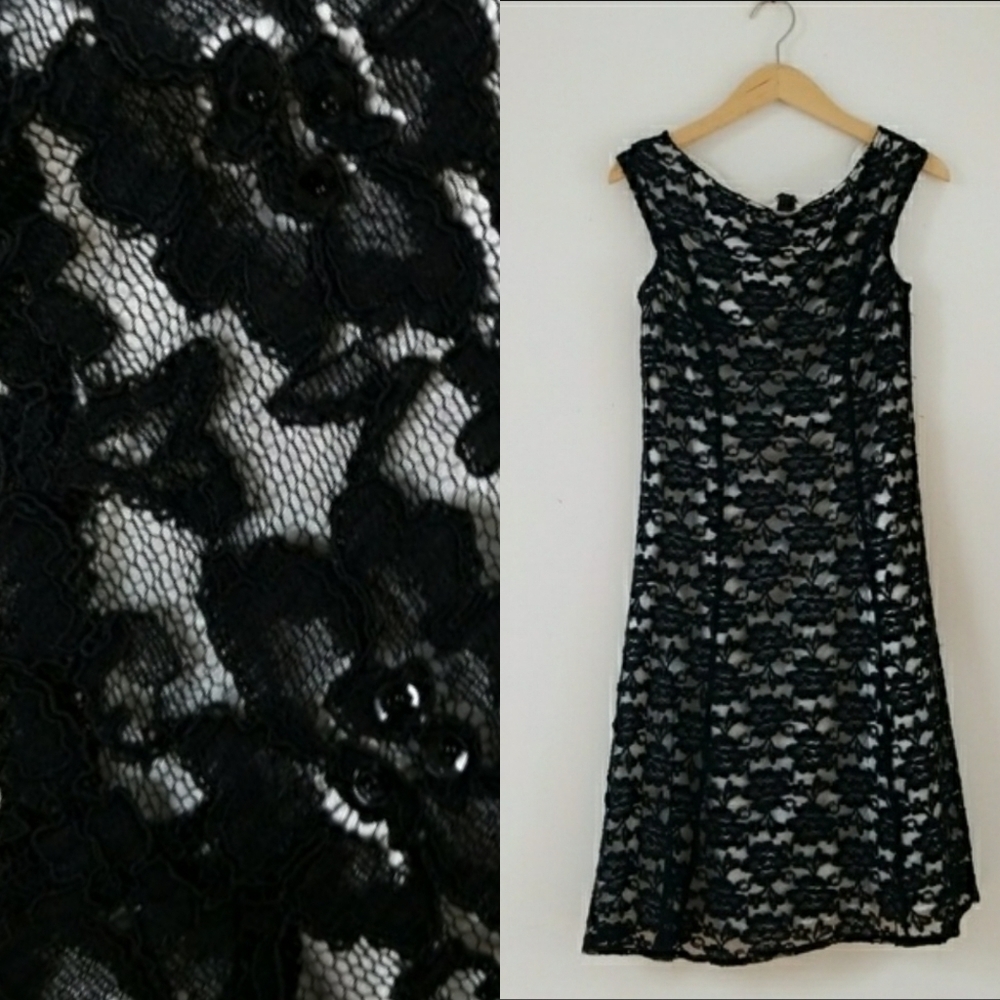 Delaru Black Lace scater cap sleeves Dress Size 6